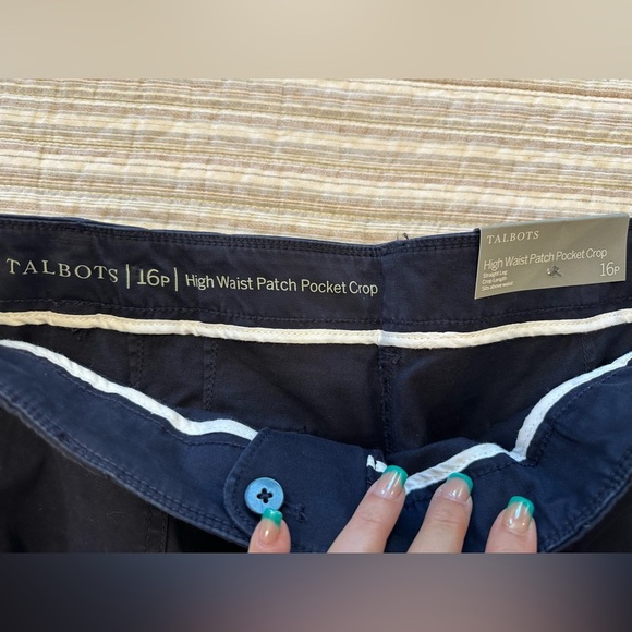 Talbots Women’s High Waist Patch Pocket Crop Pants 16P Petite Navy Blue NWT - Picture 7 of 10